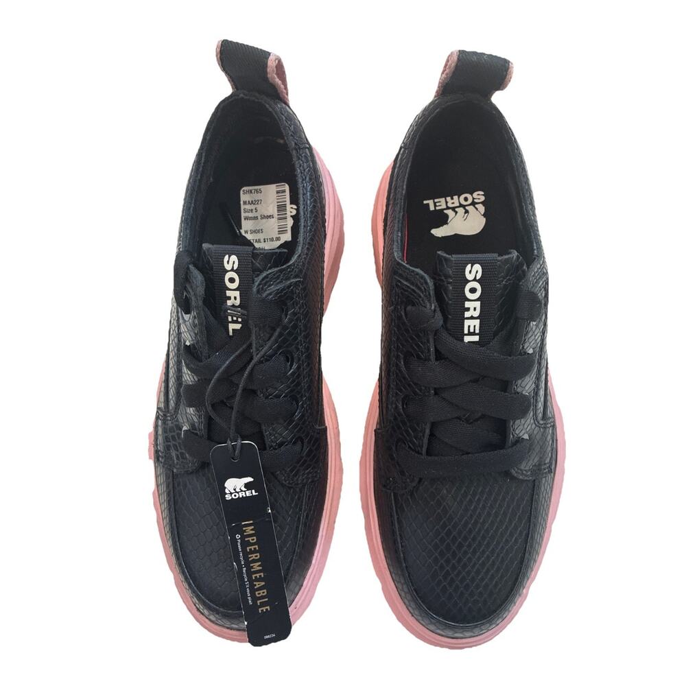 Sorel Black and Pink Women's Waterproof Lace-Up Sneakers
